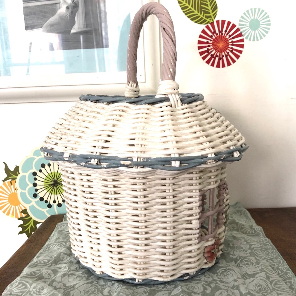 Vintage Handbasket Purse or Decor Wicker House Bag - Picture 2 of 8